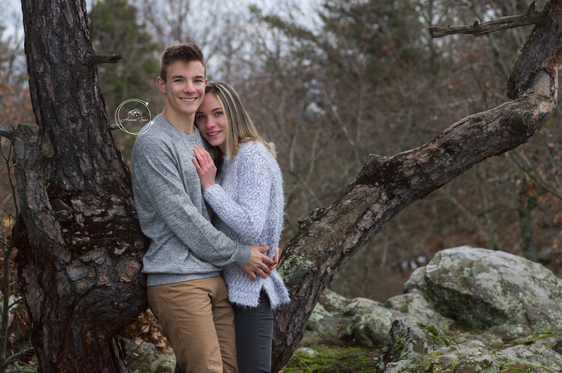 Photo d'un couple devant un arbre